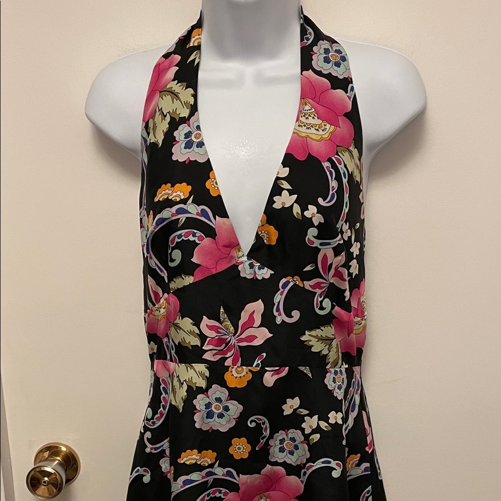 Holt Renfrew Silk Floral Halter Dress Size 8 - Picture 2 of 8